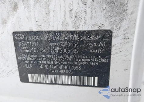 2015 Hyundai Elantra Se from USA, damaged, VIN 5NPDH4AE4FH610068